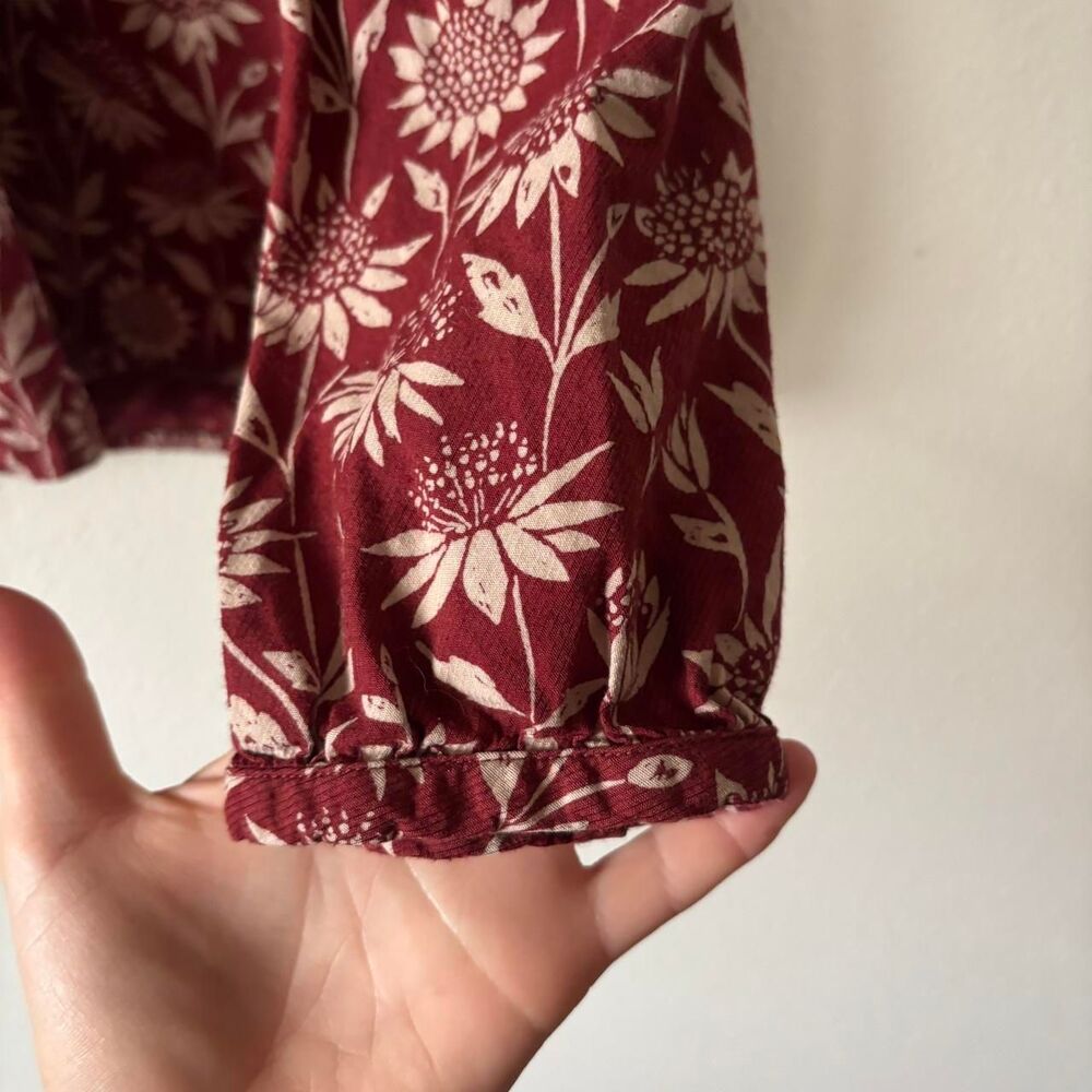 Seasalt Cornwall Burgundy Long Sleeve Blouse Sunflower Print Size 10 - Picture 5 of 8
